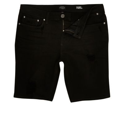 Black distressed skinny denim shorts